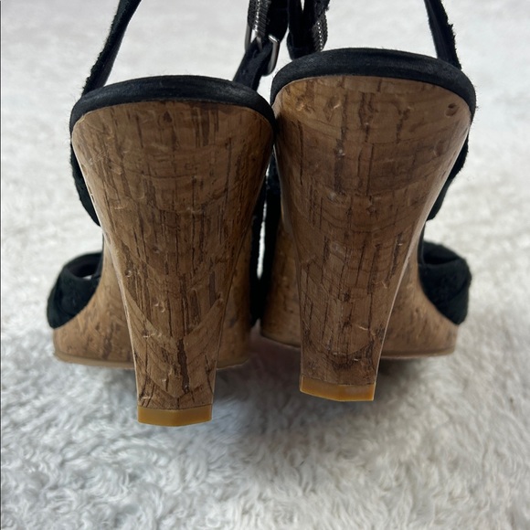 Rocket Dog black eyelet peep toe sling back cork heel sandals, size 7 - Picture 7 of 9